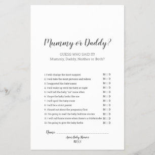 Minimalistisk Baby Shower Mamma eller Pappa Spel F Flygblad