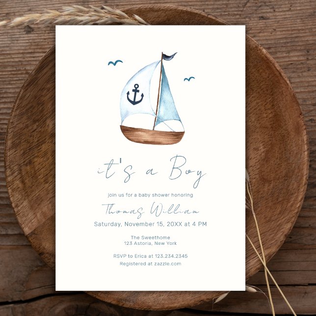Minimalistisk babybabyfixerskor för segelbåtar inbjudningar (Minimalist Sailboat Anchor Baby Shower Invitation)