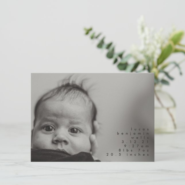 Minimalistisk babyboy foto födelseannonsering meddelande (Stående Fram)