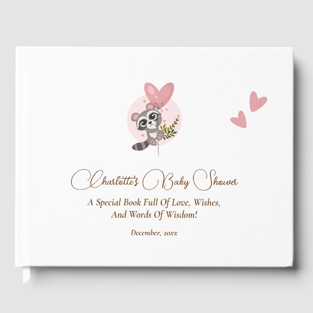 Minimalistisk babydusch för cute Raccoon Gästböcker (Framsida)