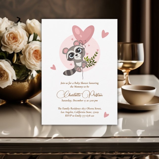 Minimalistisk babydusch för cute Raccoon Inbjudningar (Minimalist Cute Raccoon Baby Shower Invitation)