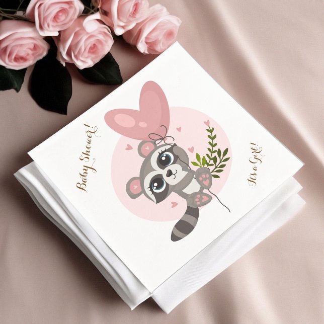 Minimalistisk babydusch för cute Raccoon Pappersservett (Minimalist Cute Raccoon Baby Shower Napkins)