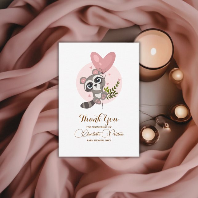 Minimalistisk babydusch för cute Raccoon Tack Kort (Minimalist Cute Raccoon Baby Shower Thank You Card)