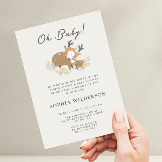 Minimalistisk babydusch för Mamma och Baby hjort Inbjudningar (Skapare uppladdad)
