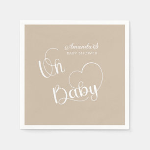 Minimalistisk babyfirande Neutral Beige Vit Pappersservett