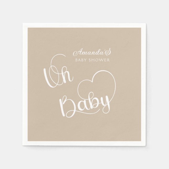 Minimalistisk babyfirande Neutral Beige Vit Pappersservett (Framsidan)