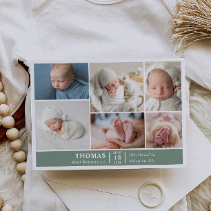 Minimalistisk babyfotocollage-kort för tillkännagi inbjudningar