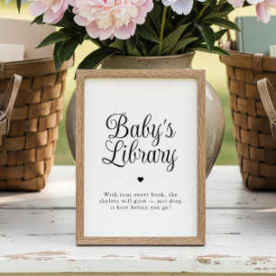 Minimalistisk "Baby's Library" Baby Shower skylt