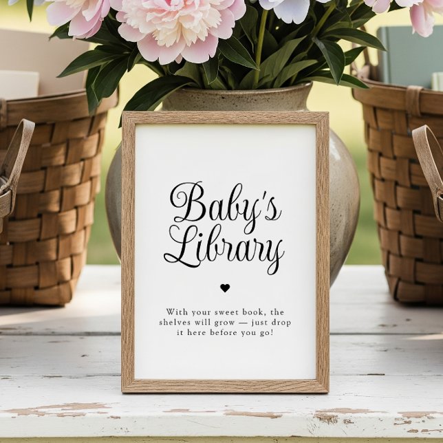 Minimalistisk "Baby's Library" Baby Shower skylt (Skapare uppladdad)