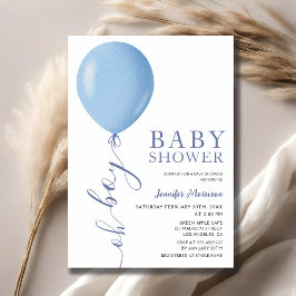 Minimalistisk babyskare Oh Boy Blue Balloon Inbjudningar