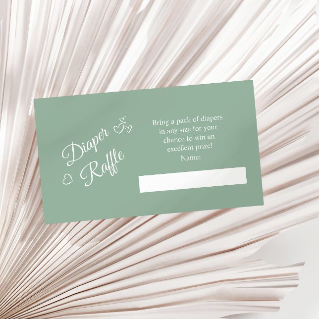 Minimalistisk babystöttare för små Gröntar Tilläggskort (Sage Green Minimalist Baby Shower Diaper Raffle Enclosure Card on a sunny neutral dry palm leaf.)