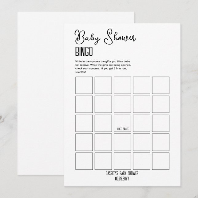 Minimalistisk babystövel Bingo Inbjudningar (Fram/baksida)