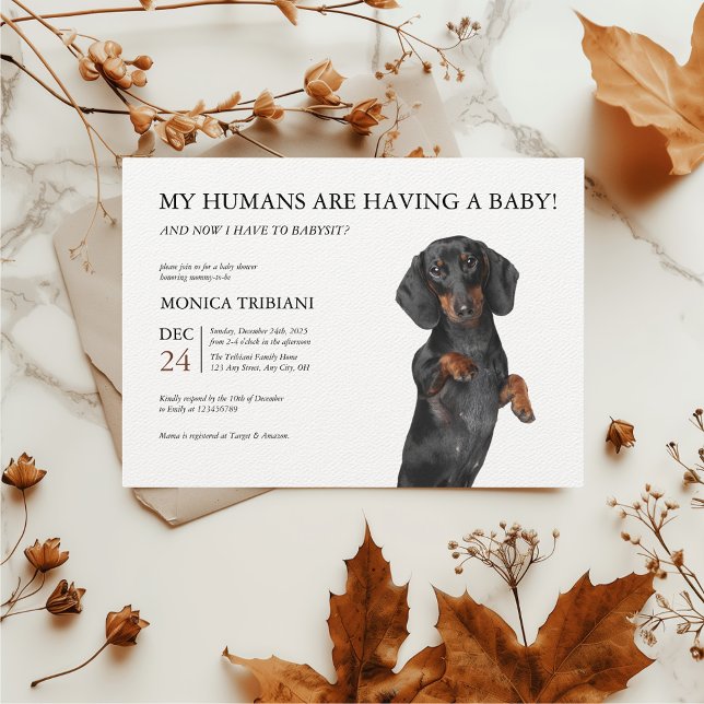 Minimalistisk babystövel för dykvalster i Hund Inbjudningar (Dachshund Baby Shower Invitation)