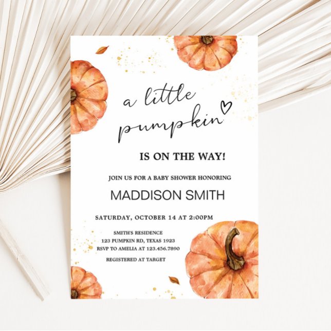 Minimalistisk babystövel för minimalisttyp inbjudningar (Fall Minimalist Pumpkin Baby Shower Invitation)