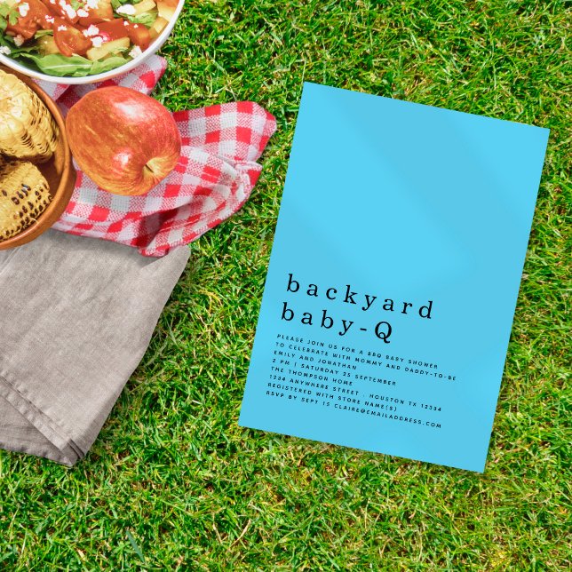Minimalistisk backyard Baby Q BBQ Shower Blue Inbjudningar (Skapare uppladdad)