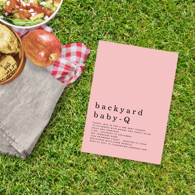 Minimalistisk backyard Baby Q BBQ Shower Rosa Inbjudningar (Skapare uppladdad)