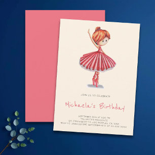 Minimalistisk ballerina rosa tutu flicka födelseda inbjudningar