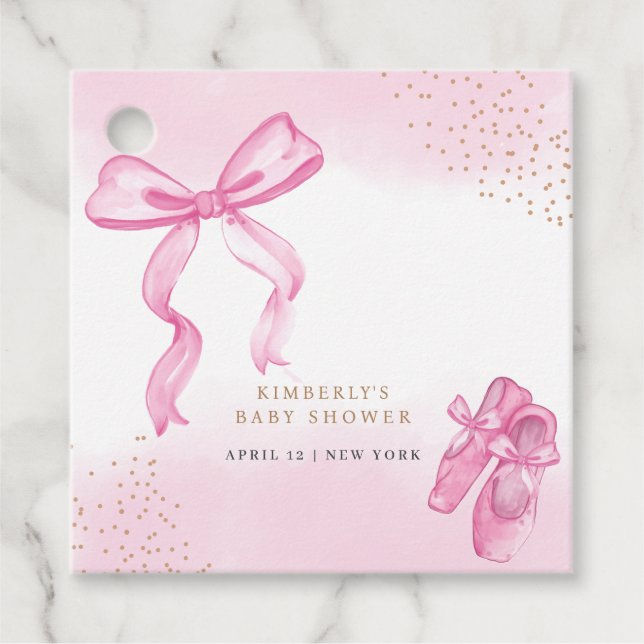 Minimalistisk Ballerina Shower Bow Baby Shower Gåvor Etiketter (Framsida)