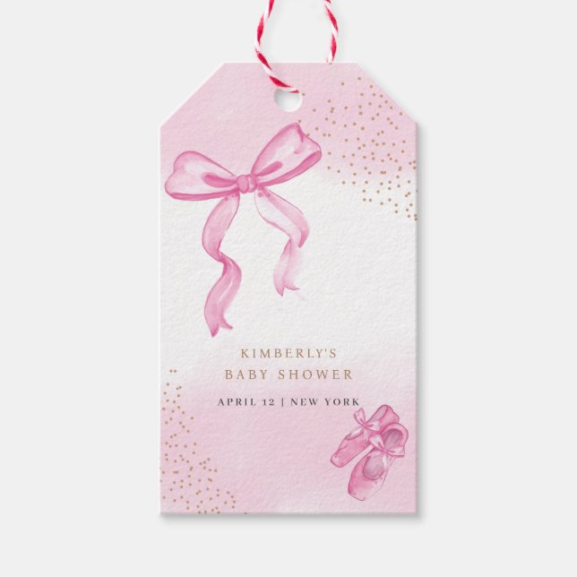 Minimalistisk Ballerina Shower Bow Baby Shower Presentetikett (Framsidan)
