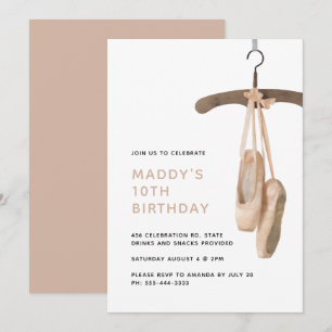 Minimalistisk Ballet Shoes Ballerina 10:e födelsed Inbjudningar