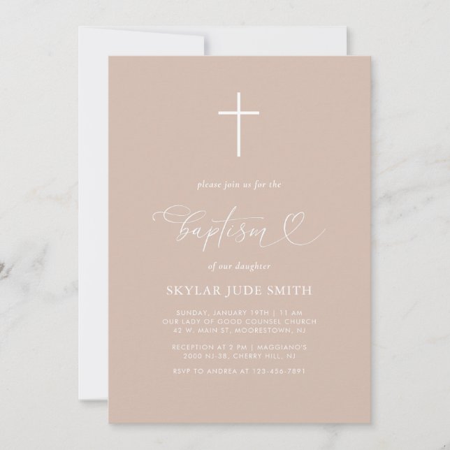 Minimalistisk baptism i Neutralt Kor Inbjudningar (Framsida)