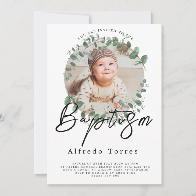 Minimalistisk Baptism-inbjudan till Baby med foto Inbjudningar (Framsida)
