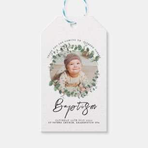 Minimalistisk Baptism-inbjudan till Baby med foto Presentetikett