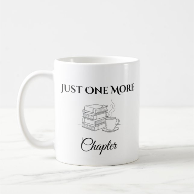 Minimalistisk "bara en till kapitel" bokmugg kaffemugg (Vänster)