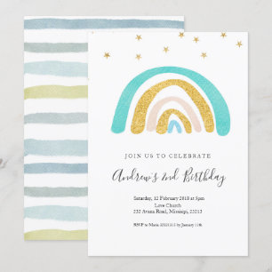 Minimalistisk Barn Rainbow Birthday för pojke Inbjudningar