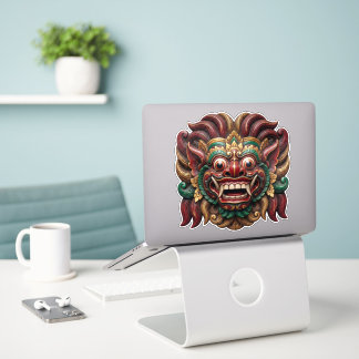 Minimalistisk Barong-mask - Kolgrå & Mossgrön Klistermärken