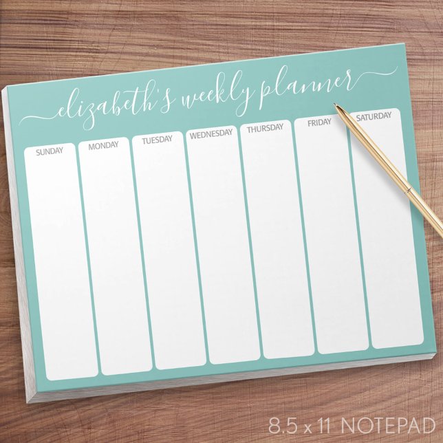 Minimalistisk Basic Weekly Planner, modernt skript Anteckningsblock (Weekly Planner Notepad - Personalized)