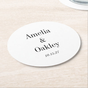 Minimalistisk Basic White Elegant bröllop Anpassni Underlägg Papper Rund