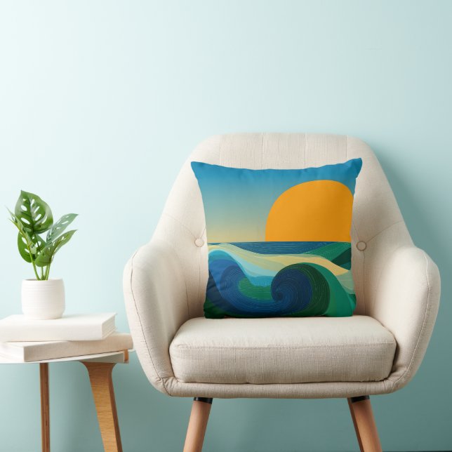 Minimalistisk Bauhaus Ocean Wave Solnedgång Kastku Kudde (Stol)