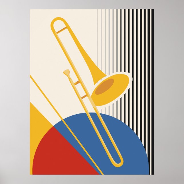 Minimalistisk Bauhaus-trombon | Mid-Century Modern Poster (Framsidan)