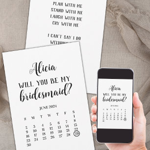 Minimalistisk be min Bridesmaid-kalender Frieri Inbjudningar