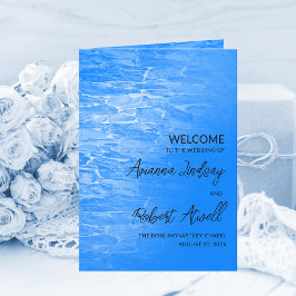 Minimalistisk Beach Azsure Blue Bröllop Booklet Program