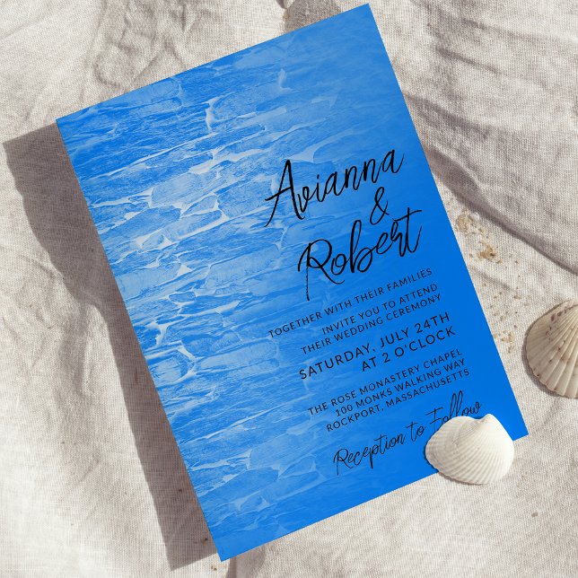 Minimalistisk Beach Azure Blue Wedding-inbjudan Inbjudningar (Skapare uppladdad)
