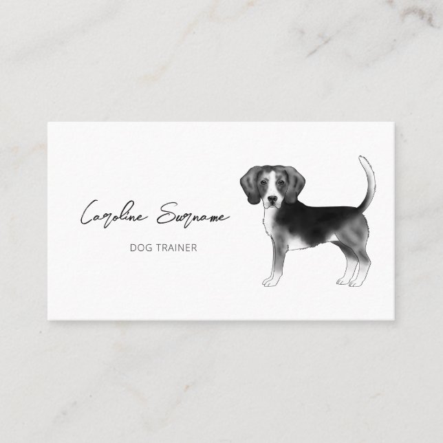 Minimalistisk Beagle Hund Ritning i Svart Och Vitt Visitkort (Framsida)