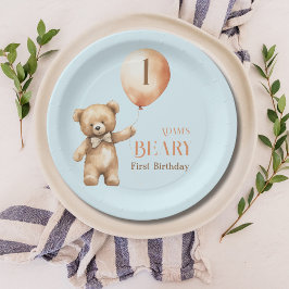 Minimalistisk Bear Blue Boy Beary 1:a födelsedagen