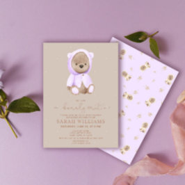 Minimalistisk Bearly Wait Lavendel Bebis-fest Inbjudningar