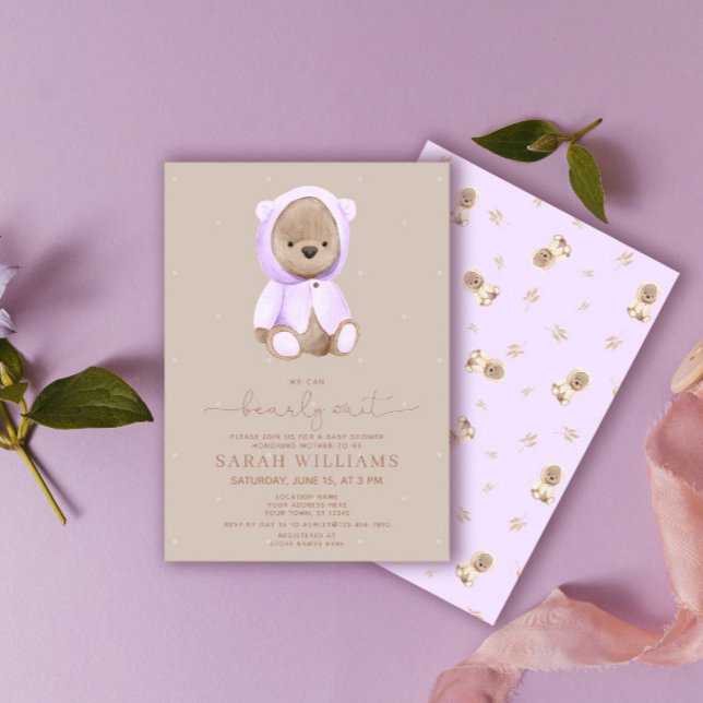 Minimalistisk Bearly Wait Lavendel Bebis-fest Inbjudningar (Skapare uppladdad)