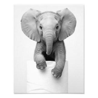 Minimalistisk Bebis Elefant som tittar över toalet Fototryck