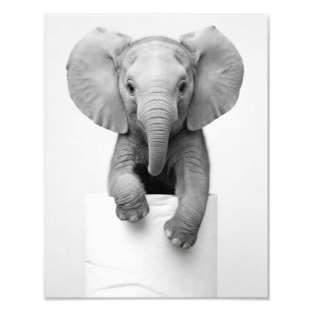 Minimalistisk Bebis Elefant som tittar över toalet Fototryck (Framsidan)