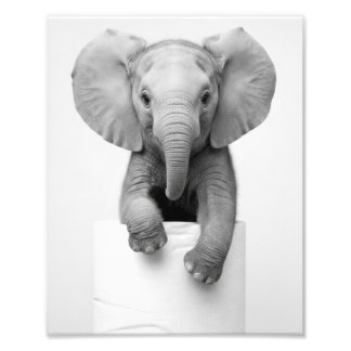 Minimalistisk Bebis Elefant som tittar över toalet Fototryck