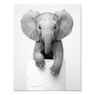 Minimalistisk Bebis Elefant som tittar över toalet Fototryck