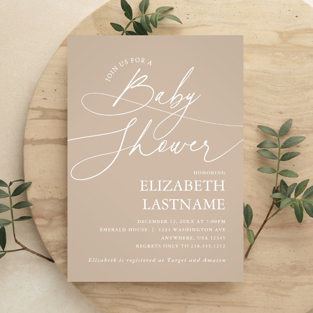 Minimalistisk Beige Bebis Bebisfest Inbjudningar (Minimalist Beige Baby Shower Invitation)