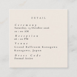 Minimalistisk Beige Bröllopsdetaljer Bifogad Kort