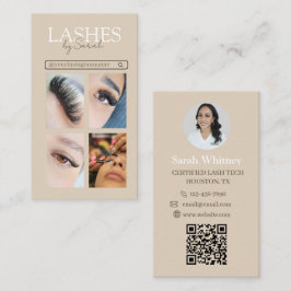 Minimalistisk Beige & Brun Lash Tech Fotokollage  Visitkort