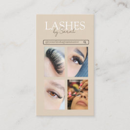 Minimalistisk Beige & Brun Lash Tech Fotokollage  Visitkort