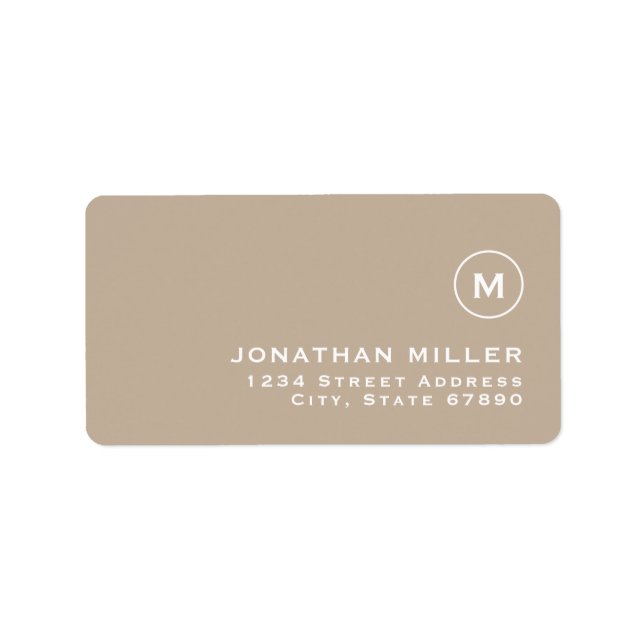 Minimalistisk Beige Classic Monogram-Returadress Adressetikett (Framsidan)